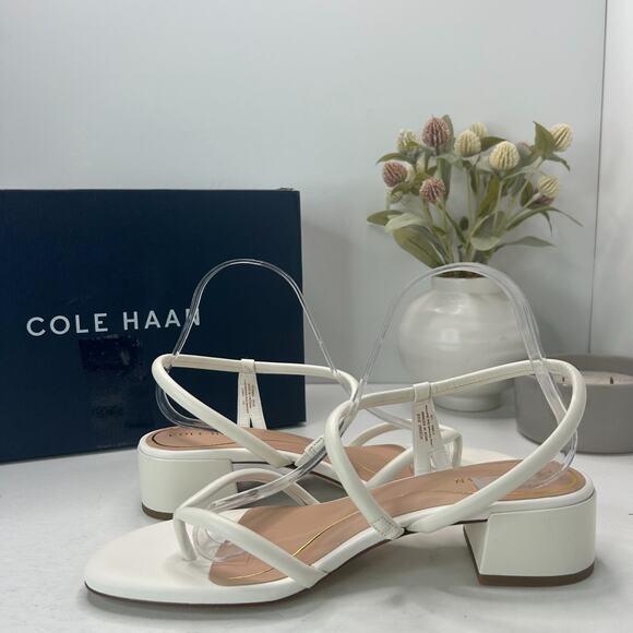 Cole Haan Calli Thong Block Heel Slip On Sandal Egret Leather Women 9.5 Tried On - Picture 5 of 11